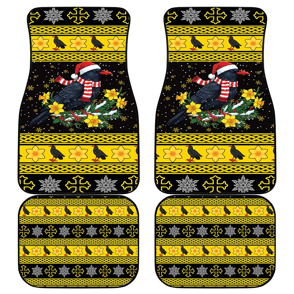 Flintshire Wales Christmas Car Mats Welsh Red-billed Chough with Daffodil - Wonder Print Shop