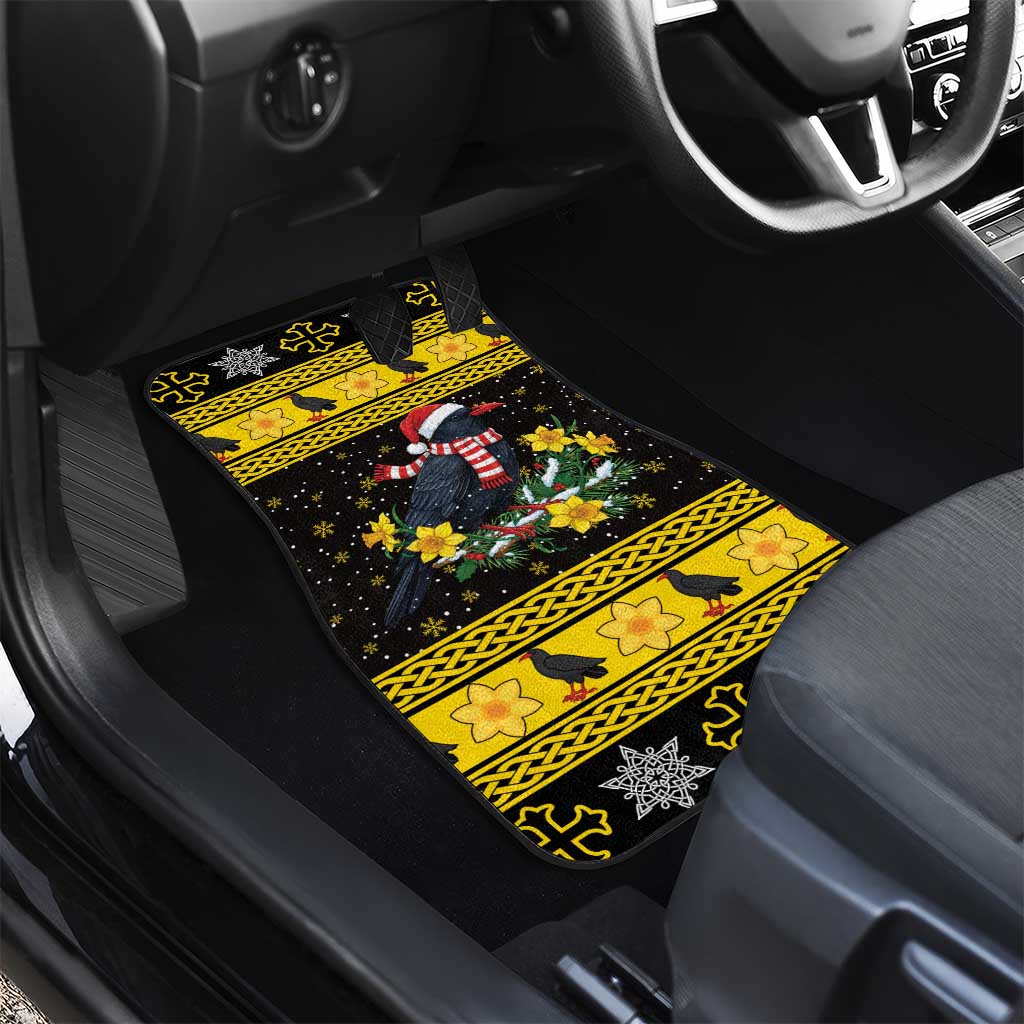 Flintshire Wales Christmas Car Mats Welsh Red-billed Chough with Daffodil - Wonder Print Shop