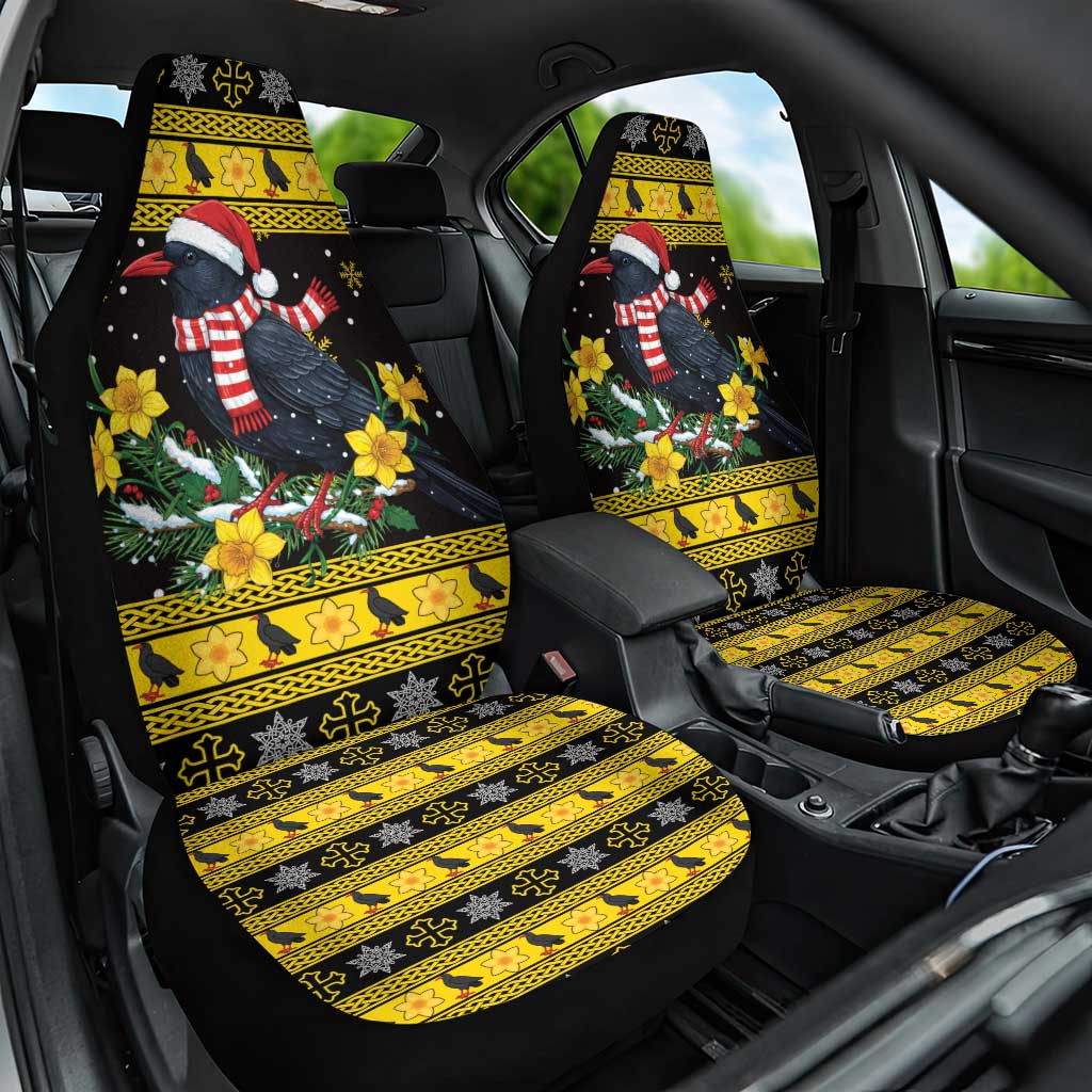 Flintshire Wales Christmas Car Seat Cover Welsh Red-billed Chough with Daffodil - Wonder Print Shop