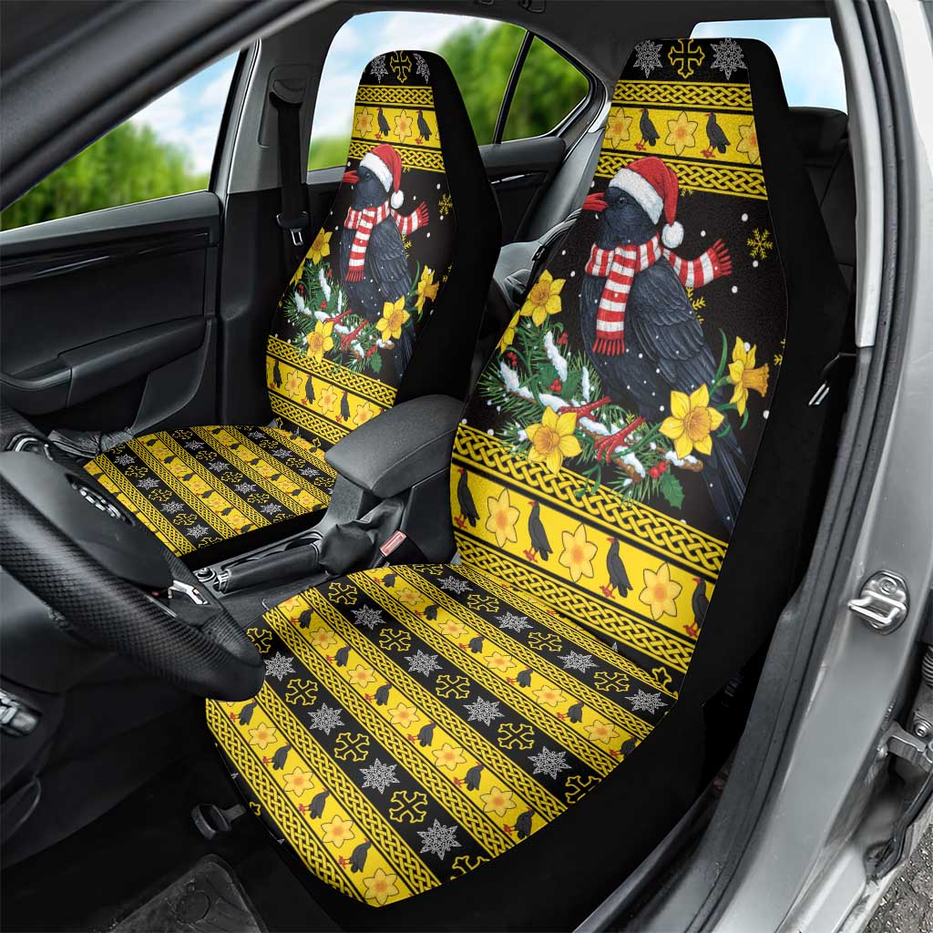 Flintshire Wales Christmas Car Seat Cover Welsh Red-billed Chough with Daffodil - Wonder Print Shop