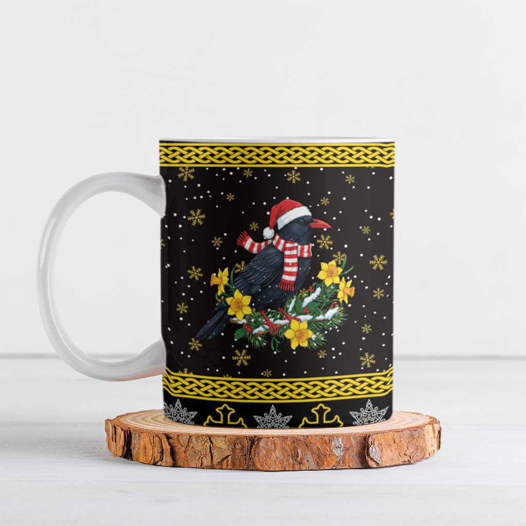 Flintshire Wales Christmas Ceramic Mug Welsh Red-billed Chough with Daffodil - Wonder Print Shop