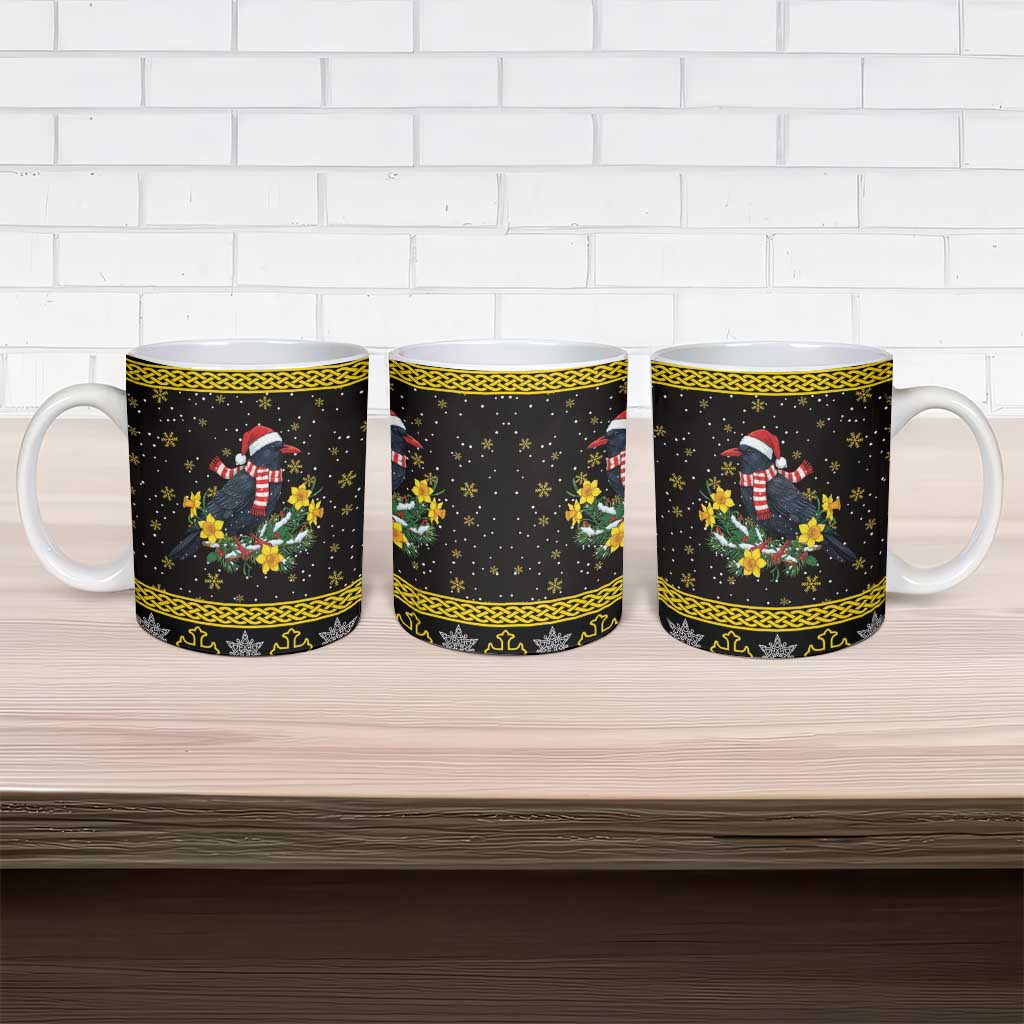 Flintshire Wales Christmas Ceramic Mug Welsh Red-billed Chough with Daffodil - Wonder Print Shop