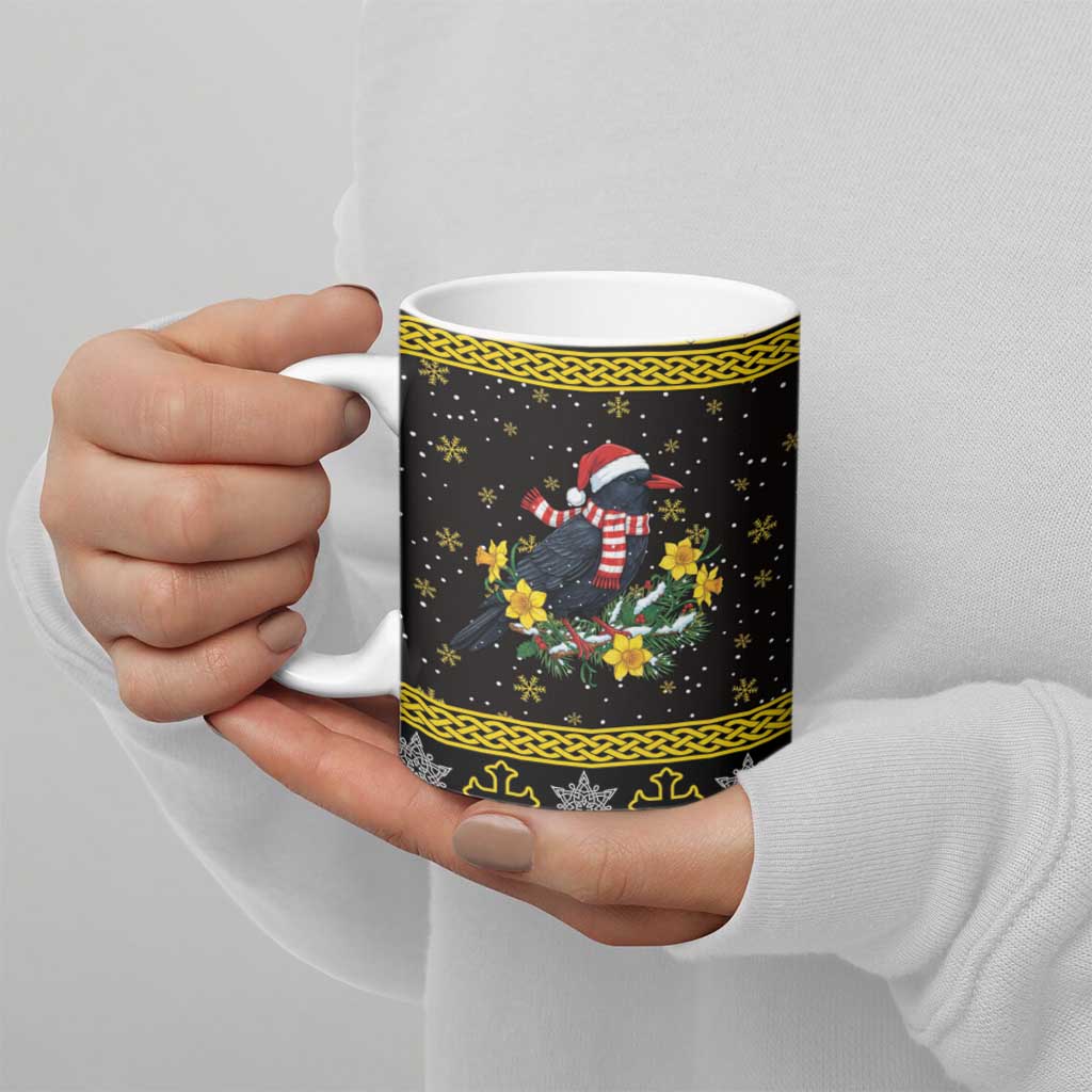 Flintshire Wales Christmas Ceramic Mug Welsh Red-billed Chough with Daffodil - Wonder Print Shop