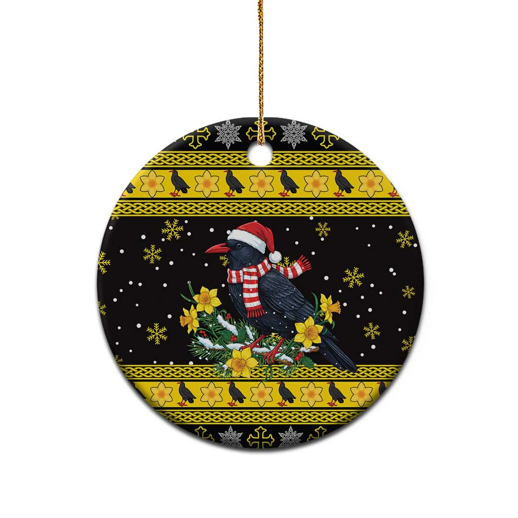 Flintshire Wales Christmas Ceramic Ornament Welsh Red-billed Chough with Daffodil - Wonder Print Shop