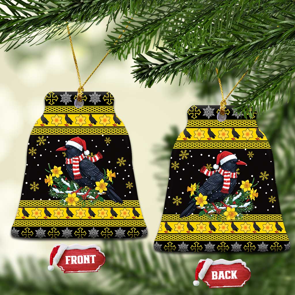 Flintshire Wales Christmas Ceramic Ornament Welsh Red-billed Chough with Daffodil - Wonder Print Shop