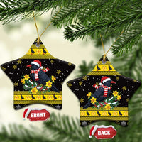 Flintshire Wales Christmas Ceramic Ornament Welsh Red-billed Chough with Daffodil - Wonder Print Shop