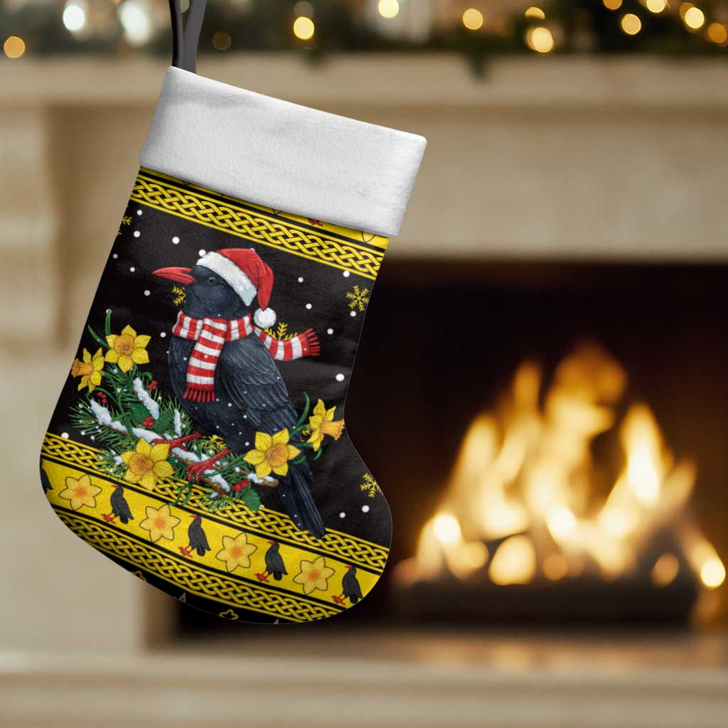 Flintshire Wales Christmas Stocking Welsh Red-billed Chough with Daffodil - Wonder Print Shop
