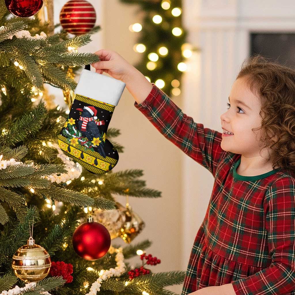 Flintshire Wales Christmas Stocking Welsh Red-billed Chough with Daffodil - Wonder Print Shop