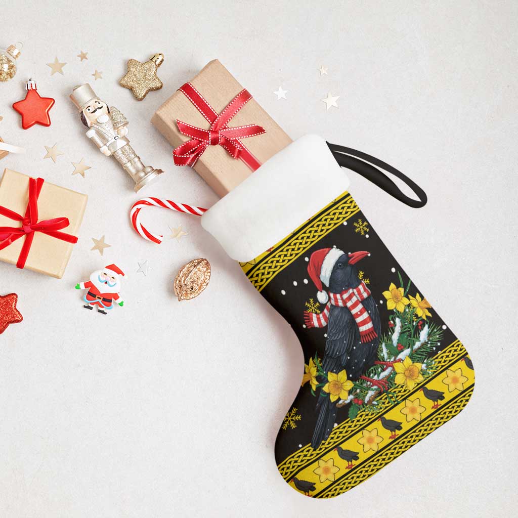 Flintshire Wales Christmas Stocking Welsh Red-billed Chough with Daffodil - Wonder Print Shop
