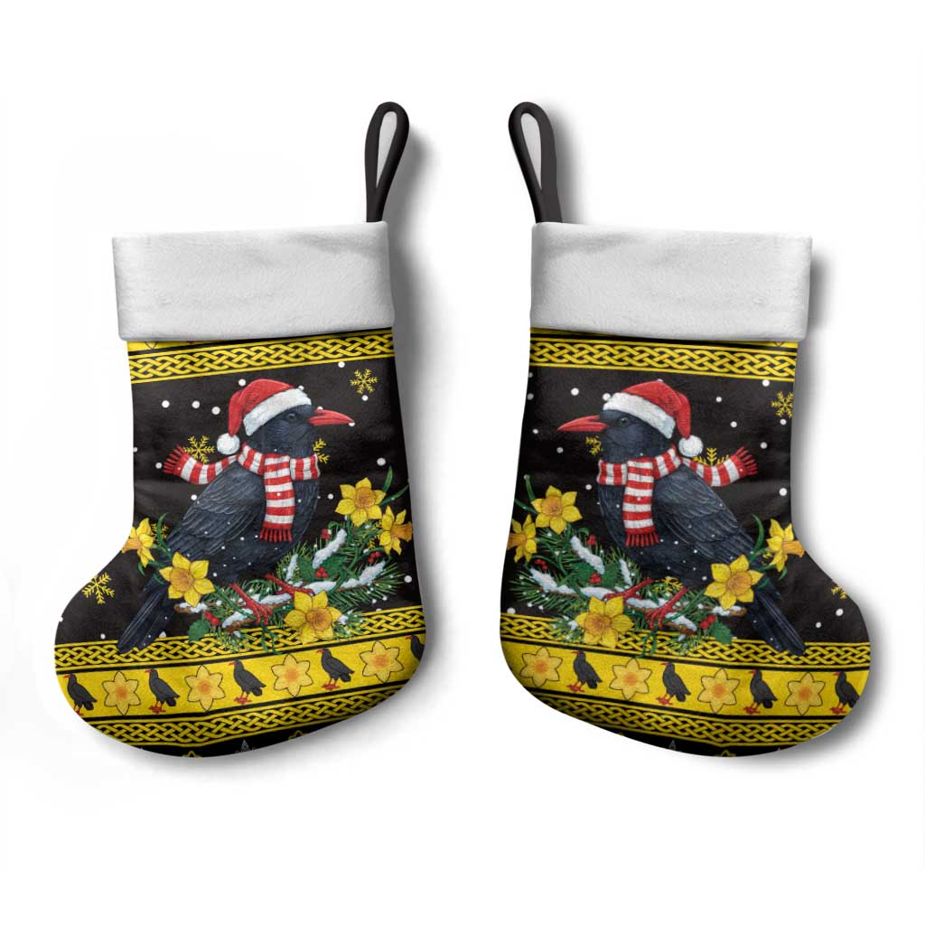 Flintshire Wales Christmas Stocking Welsh Red-billed Chough with Daffodil - Wonder Print Shop