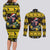 Flintshire Wales Christmas Couples Matching Long Sleeve Bodycon Dress and Long Sleeve Button Shirt Welsh Red-billed Chough with Daffodil - Wonder Print Shop