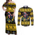 Flintshire Wales Christmas Couples Matching Off Shoulder Maxi Dress and Long Sleeve Button Shirt Welsh Red-billed Chough with Daffodil - Wonder Print Shop