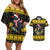 Flintshire Wales Christmas Couples Matching Off Shoulder Short Dress and Hawaiian Shirt Welsh Red-billed Chough with Daffodil - Wonder Print Shop