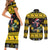 Flintshire Wales Christmas Couples Matching Short Sleeve Bodycon Dress and Long Sleeve Button Shirt Welsh Red-billed Chough with Daffodil - Wonder Print Shop