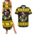 Flintshire Wales Christmas Couples Matching Summer Maxi Dress and Hawaiian Shirt Welsh Red-billed Chough with Daffodil - Wonder Print Shop