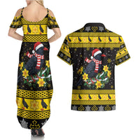 Flintshire Wales Christmas Couples Matching Summer Maxi Dress and Hawaiian Shirt Welsh Red-billed Chough with Daffodil - Wonder Print Shop