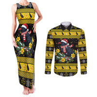 Flintshire Wales Christmas Couples Matching Tank Maxi Dress and Long Sleeve Button Shirt Welsh Red-billed Chough with Daffodil - Wonder Print Shop
