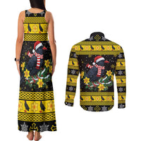 Flintshire Wales Christmas Couples Matching Tank Maxi Dress and Long Sleeve Button Shirt Welsh Red-billed Chough with Daffodil - Wonder Print Shop