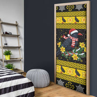 Flintshire Wales Christmas Door Cover Welsh Red-billed Chough with Daffodil - Wonder Print Shop