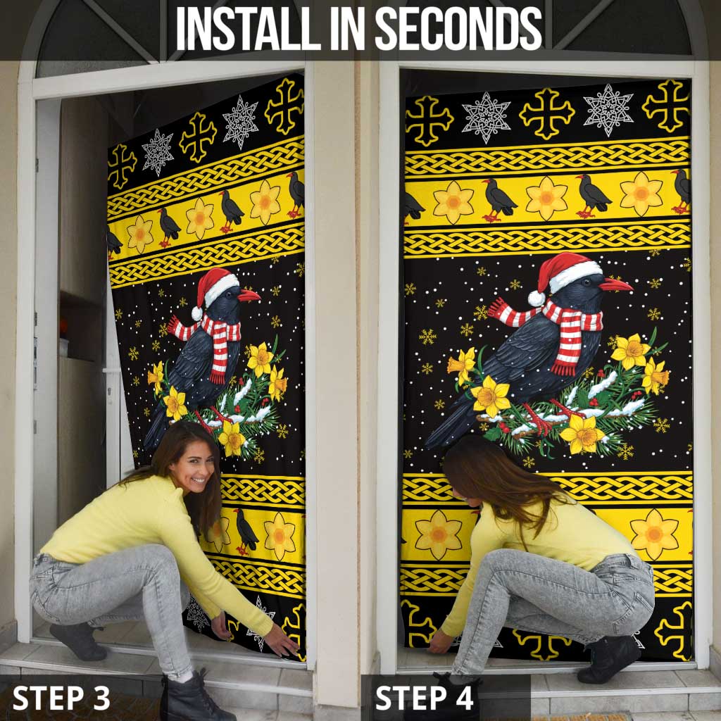 Flintshire Wales Christmas Door Cover Welsh Red-billed Chough with Daffodil - Wonder Print Shop