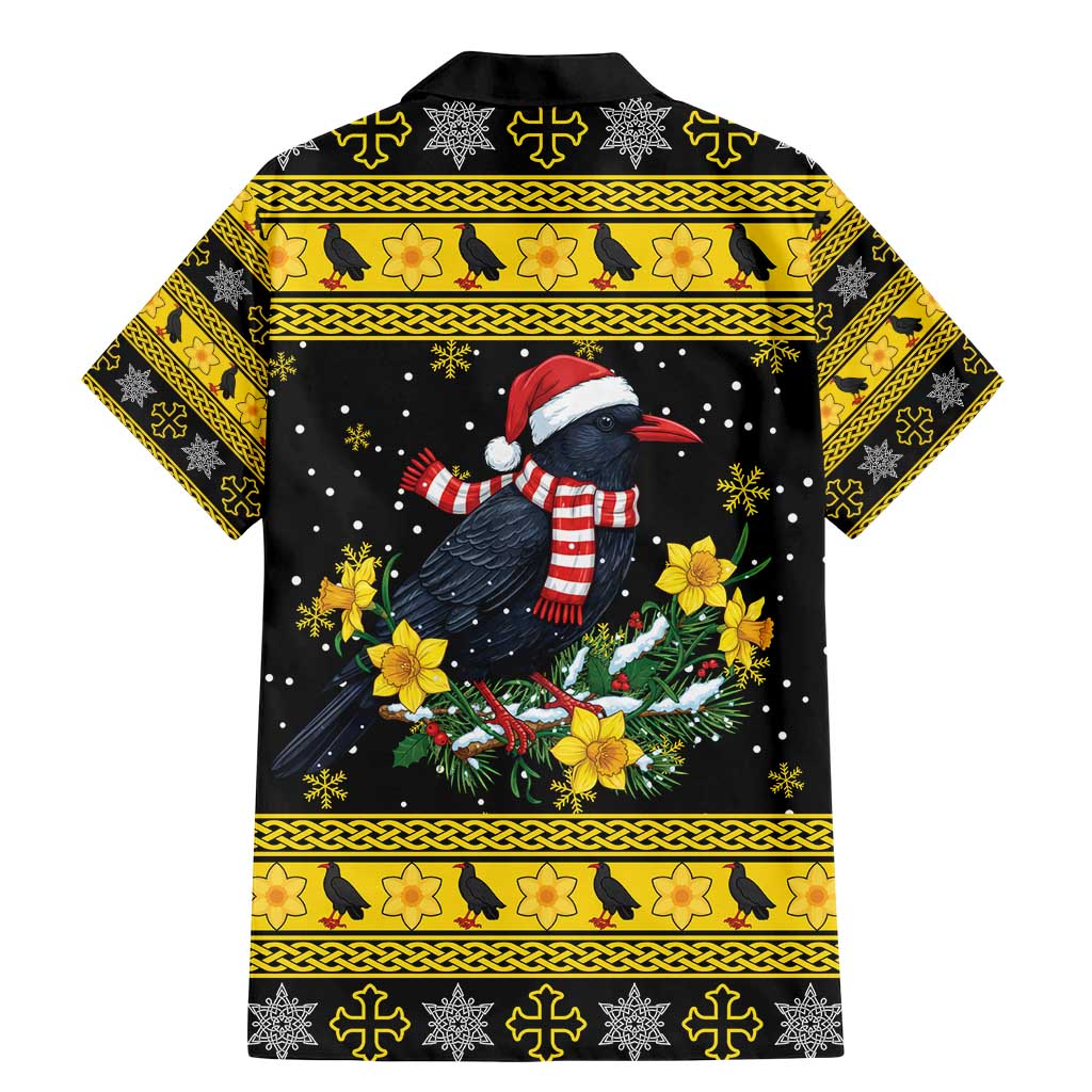 Flintshire Wales Christmas Family Matching Mermaid Dress and Hawaiian Shirt Welsh Red-billed Chough with Daffodil - Wonder Print Shop