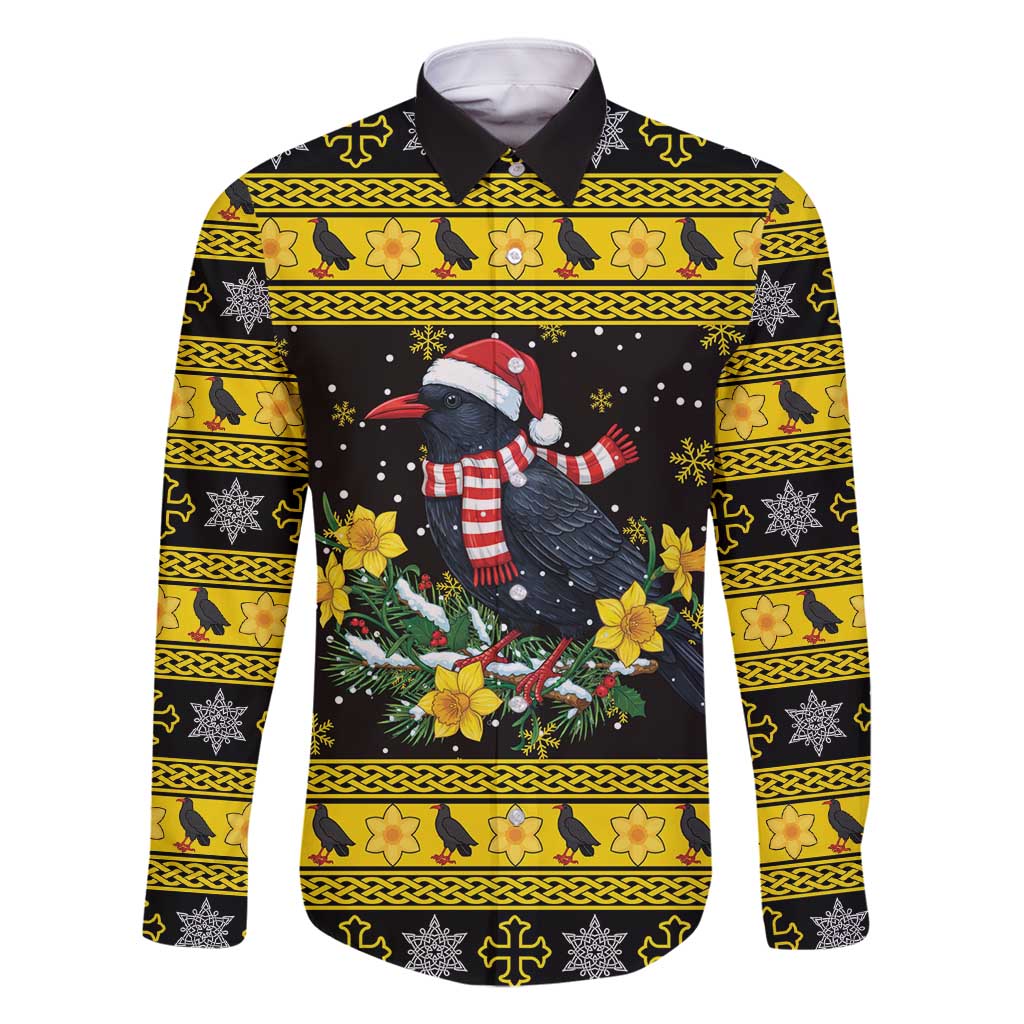 Flintshire Wales Christmas Family Matching Mermaid Dress and Hawaiian Shirt Welsh Red-billed Chough with Daffodil - Wonder Print Shop
