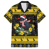 Flintshire Wales Christmas Family Matching Off The Shoulder Long Sleeve Dress and Hawaiian Shirt Welsh Red-billed Chough with Daffodil - Wonder Print Shop
