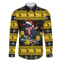Flintshire Wales Christmas Family Matching Off The Shoulder Long Sleeve Dress and Hawaiian Shirt Welsh Red-billed Chough with Daffodil - Wonder Print Shop