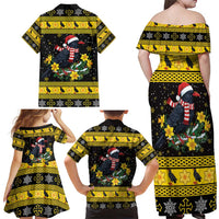 Flintshire Wales Christmas Family Matching Off Shoulder Maxi Dress and Hawaiian Shirt Welsh Red-billed Chough with Daffodil - Wonder Print Shop