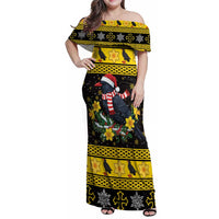 Flintshire Wales Christmas Family Matching Off Shoulder Maxi Dress and Hawaiian Shirt Welsh Red-billed Chough with Daffodil - Wonder Print Shop
