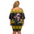 Flintshire Wales Christmas Family Matching Off Shoulder Short Dress and Hawaiian Shirt Welsh Red-billed Chough with Daffodil - Wonder Print Shop