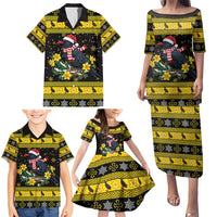 Flintshire Wales Christmas Family Matching Puletasi and Hawaiian Shirt Welsh Red-billed Chough with Daffodil - Wonder Print Shop