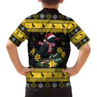 Flintshire Wales Christmas Family Matching Short Sleeve Bodycon Dress and Hawaiian Shirt Welsh Red-billed Chough with Daffodil - Wonder Print Shop