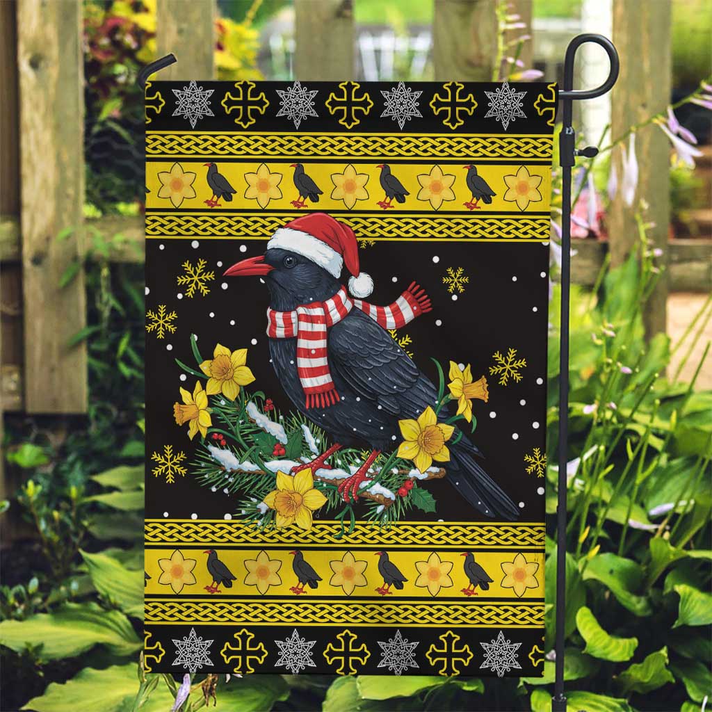 Flintshire Wales Christmas Garden Flag Welsh Red-billed Chough with Daffodil - Wonder Print Shop