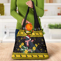 Flintshire Wales Christmas Grocery Bag Welsh Red-billed Chough with Daffodil - Wonder Print Shop