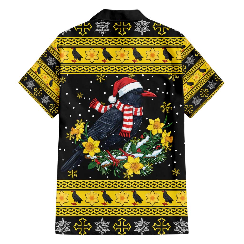 Flintshire Wales Christmas Hawaiian Shirt Welsh Red-billed Chough with Daffodil - Wonder Print Shop