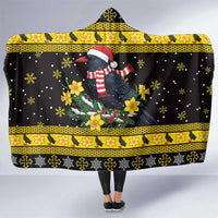 Flintshire Wales Christmas Hooded Blanket Welsh Red-billed Chough with Daffodil - Wonder Print Shop