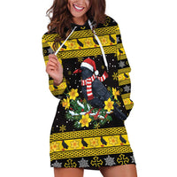 Flintshire Wales Christmas Hoodie Dress Welsh Red-billed Chough with Daffodil - Wonder Print Shop