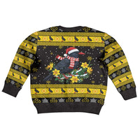 Flintshire Wales Christmas Kid Ugly Christmas Sweater Welsh Red-billed Chough with Daffodil - Wonder Print Shop