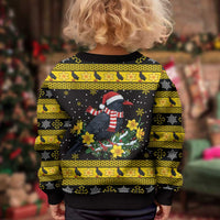 Flintshire Wales Christmas Kid Ugly Christmas Sweater Welsh Red-billed Chough with Daffodil - Wonder Print Shop