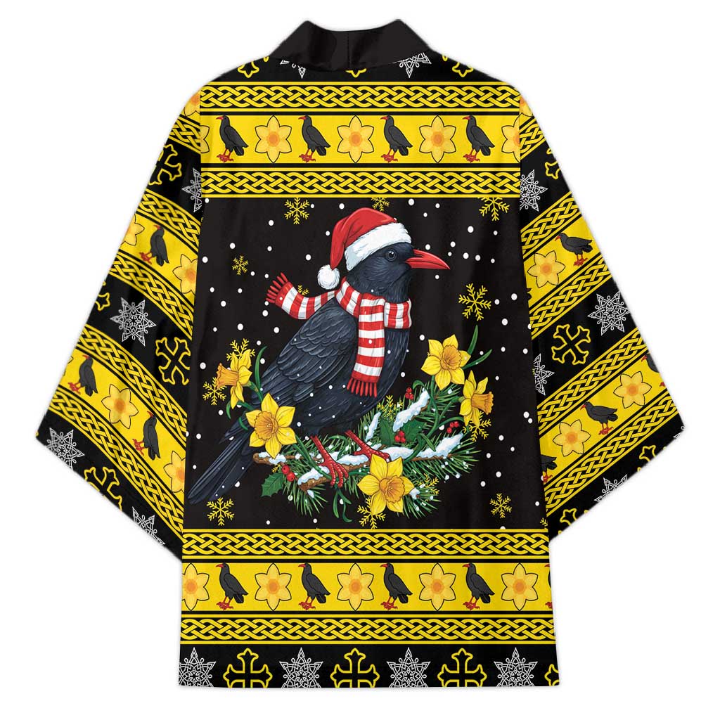 Flintshire Wales Christmas Kimono Welsh Red-billed Chough with Daffodil - Wonder Print Shop