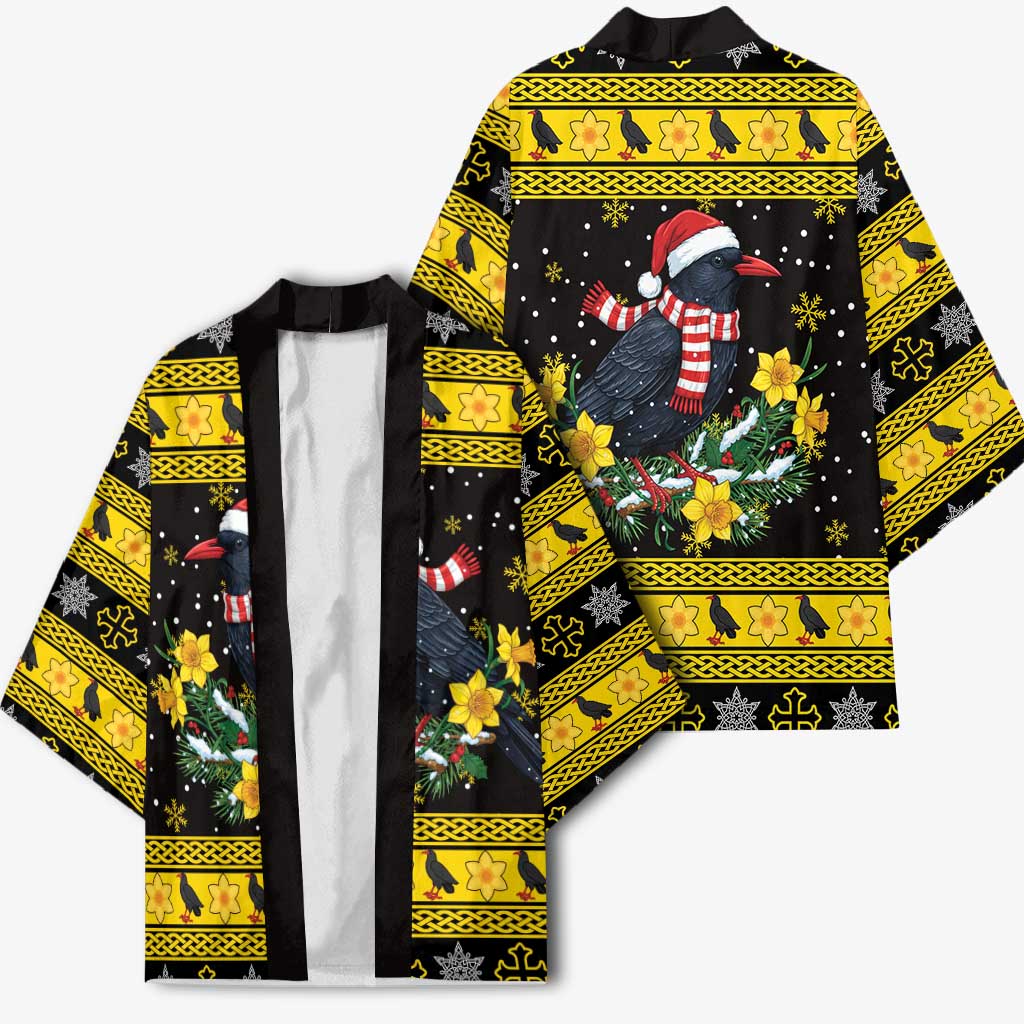 Flintshire Wales Christmas Kimono Welsh Red-billed Chough with Daffodil - Wonder Print Shop
