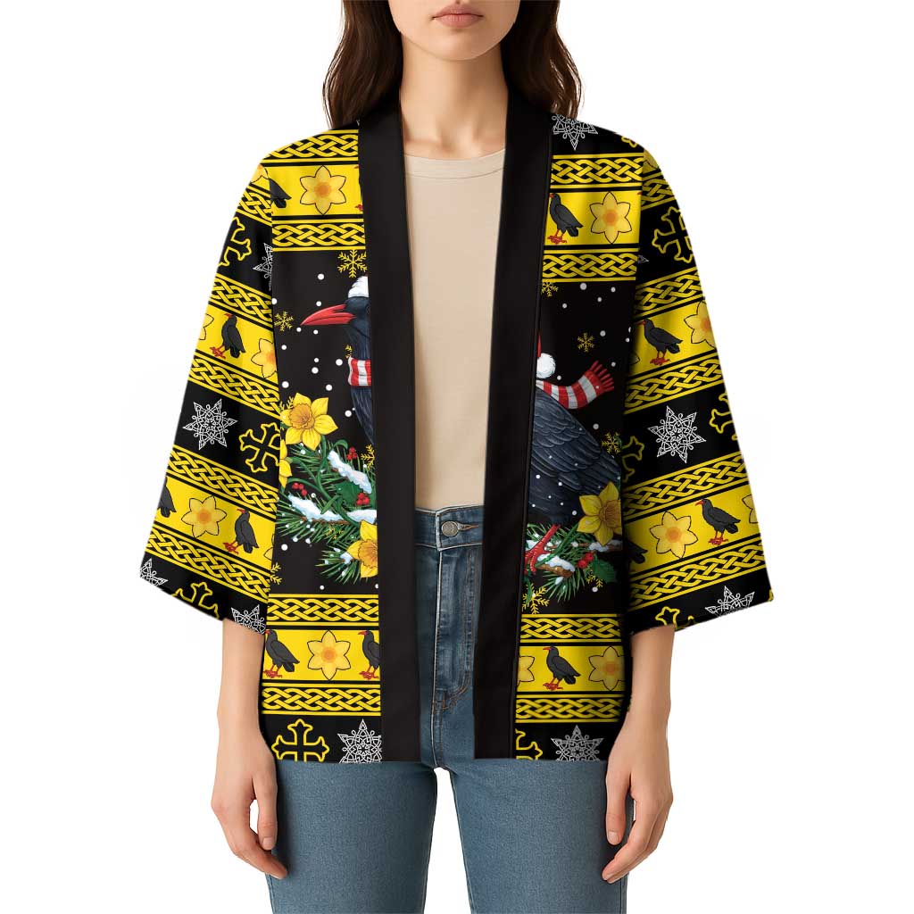 Flintshire Wales Christmas Kimono Welsh Red-billed Chough with Daffodil - Wonder Print Shop