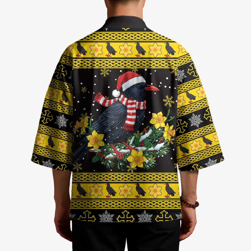 Flintshire Wales Christmas Kimono Welsh Red-billed Chough with Daffodil - Wonder Print Shop