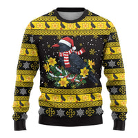 Flintshire Wales Christmas Ugly Christmas Sweater Welsh Red-billed Chough with Daffodil - Wonder Print Shop