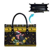 Flintshire Wales Christmas Leather Bag Welsh Red-billed Chough with Daffodil - Wonder Print Shop