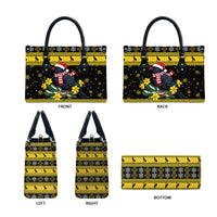 Flintshire Wales Christmas Leather Bag Welsh Red-billed Chough with Daffodil - Wonder Print Shop