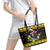 Flintshire Wales Christmas Leather Tote Bag Welsh Red-billed Chough with Daffodil - Wonder Print Shop