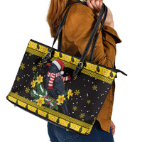 Flintshire Wales Christmas Leather Tote Bag Welsh Red-billed Chough with Daffodil - Wonder Print Shop