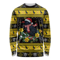 Flintshire Wales Christmas Long Sleeve Shirt Welsh Red-billed Chough with Daffodil - Wonder Print Shop